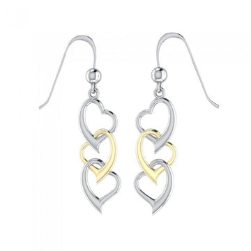 Triple Heart Silver and 14K Gold accents Earrings MER966 - Jewelry